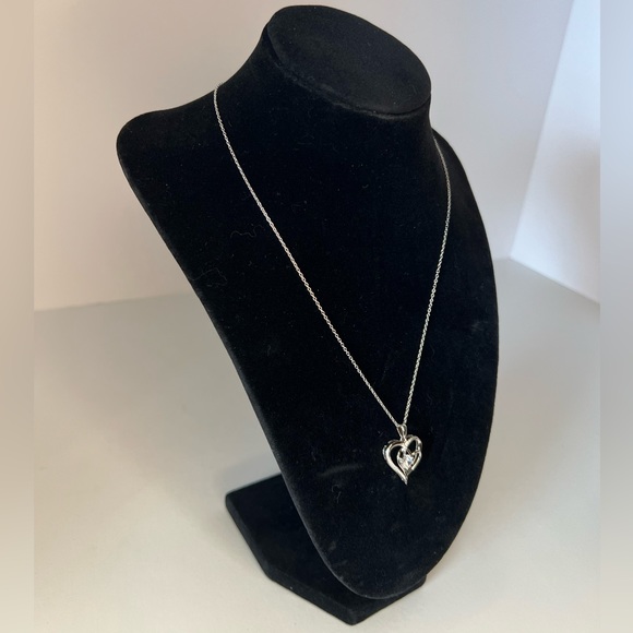 Old Rubin 925 Sterling Silver Necklace Double Heart Pendant with Cubic Zirconia - Picture 5 of 7